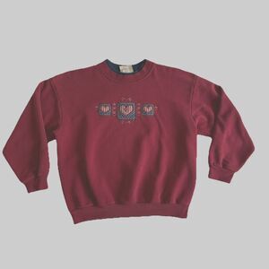 Vtg 90s Top Stitch Red Country Patriotic Hearts Embroidery Sweatshirt S/M Petite